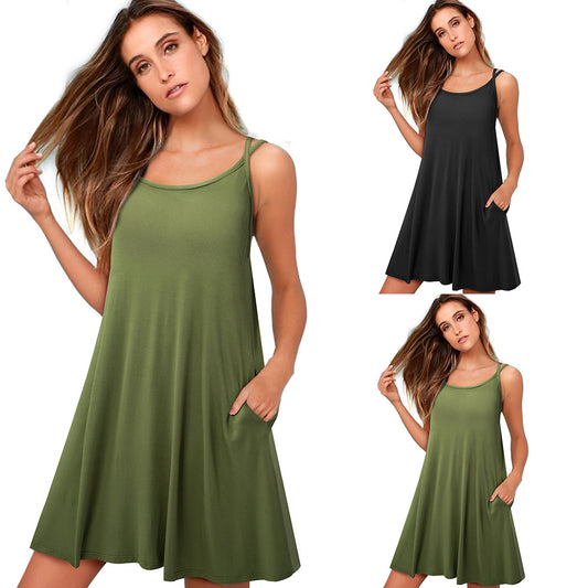 Spring And Summer New Women's Suspenders Sexy Casual Solid Color Dress