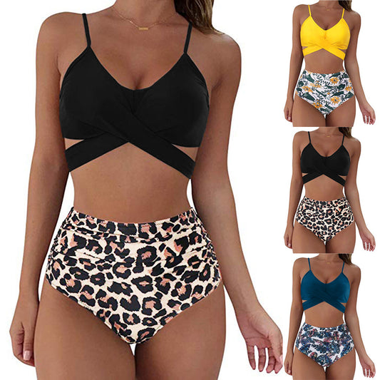 Women Sexy Soild Print Bikini Set Push Up Bathing Swimwear - BrokeLineFashion